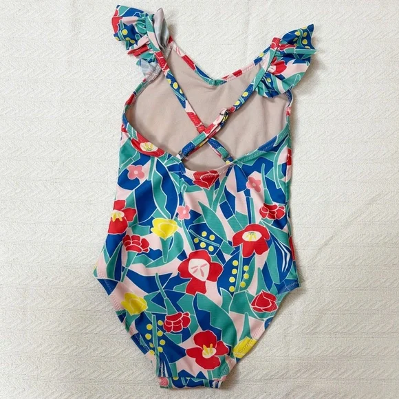 TEA Collection ruffle one-piece swim suit, criss cross back, window floral sz 6 - Picture 3 of 9